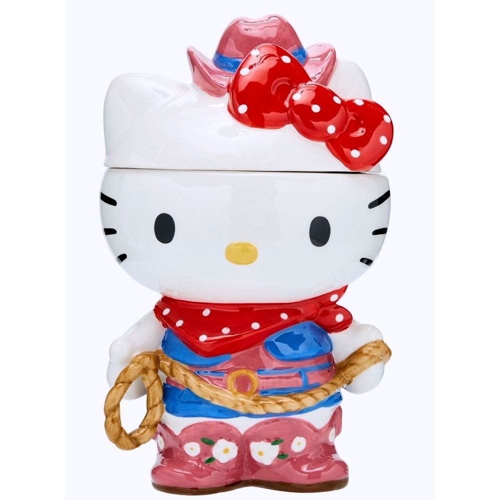 Hello Kitty Cowboy Cowgirl Cookie Jar Ceramic Sanrio Home Decor Collectible New